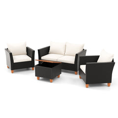 Modular seating with flexible layout options Â <br>Hidden storage in the coffee table Â <br>Non-slip feet on all furniture pieces Â <br>Coordinated wicker  wood  and metal design Â <br>Weather-resistant and easy to clean Â <br>Thick cushions and ergonomic