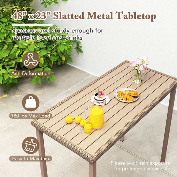 Supported by reinforced metal frame for high stability<br>Load up to 180 lbs  accommodating multiple items<br>Reinforced crossbars for higher stability<br>48" x 23" large tabletop is perfect for gatherings or meals<br>Decorated by appealing yet built-to-l