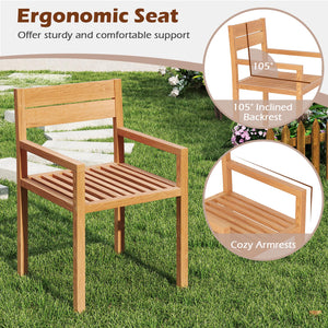 Made of selected teak wood for long-lasting use<br>Can load up to 375 lbs<br>Non-slip footpads for higher stability<br>Cozy to sit with armrests and inclined backrest<br>Natural color and wood texture for more elegance<br>Suitable for backyard  poolside  