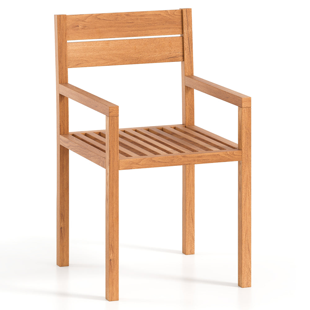 Made of selected teak wood for long-lasting use<br>Can load up to 375 lbs<br>Non-slip footpads for higher stability<br>Cozy to sit with armrests and inclined backrest<br>Natural color and wood texture for more elegance<br>Suitable for backyard  poolside  