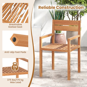 Made of selected teak wood for long-lasting use<br>Can load up to 375 lbs<br>Non-slip footpads for higher stability<br>Cozy to sit with armrests and inclined backrest<br>Natural color and wood texture for more elegance<br>Suitable for backyard  poolside  