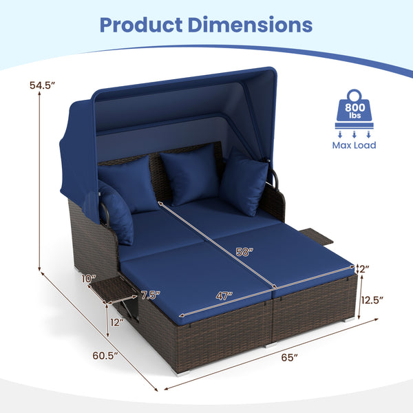 Comfortable to sit or lie with wide seat and soft cushions<br>Zippered design for easy removal and maintenance of cushion covers<br>Retractable canopy allows you to relax in the sunshade<br>Pneumatic rod for easy and safe adjustment<br>Fixing ropes keep t