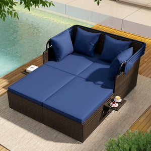 Comfortable to sit or lie with wide seat and soft cushions<br>Zippered design for easy removal and maintenance of cushion covers<br>Retractable canopy allows you to relax in the sunshade<br>Pneumatic rod for easy and safe adjustment<br>Fixing ropes keep t