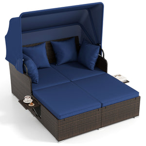 Comfortable to sit or lie with wide seat and soft cushions<br>Zippered design for easy removal and maintenance of cushion covers<br>Retractable canopy allows you to relax in the sunshade<br>Pneumatic rod for easy and safe adjustment<br>Fixing ropes keep t