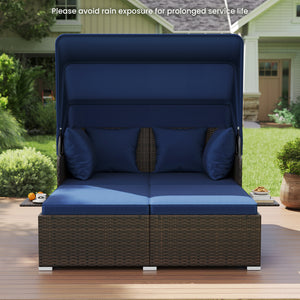 Comfortable to sit or lie with wide seat and soft cushions<br>Zippered design for easy removal and maintenance of cushion covers<br>Retractable canopy allows you to relax in the sunshade<br>Pneumatic rod for easy and safe adjustment<br>Fixing ropes keep t