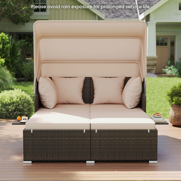 Comfortable to sit or lie with wide seat and soft cushions<br>Zippered design for easy removal and maintenance of cushion covers<br>Retractable canopy allows you to relax in the sunshade<br>Pneumatic rod for easy and safe adjustment<br>Fixing ropes keep t