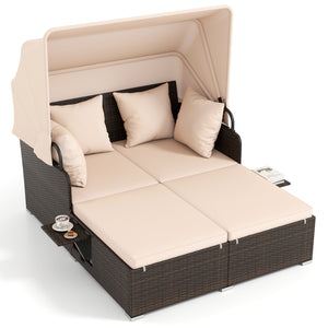Comfortable to sit or lie with wide seat and soft cushions<br>Zippered design for easy removal and maintenance of cushion covers<br>Retractable canopy allows you to relax in the sunshade<br>Pneumatic rod for easy and safe adjustment<br>Fixing ropes keep t