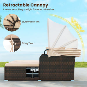 Comfortable to sit or lie with wide seat and soft cushions<br>Zippered design for easy removal and maintenance of cushion covers<br>Retractable canopy allows you to relax in the sunshade<br>Pneumatic rod for easy and safe adjustment<br>Fixing ropes keep t