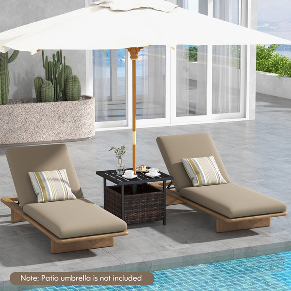 Features a sturdy and anti-rust frame made of powder-coated steel <br>Strong bearing capacity of up to 110 lbs <br>A reserved umbrella hole on the tabletop designed to hold umbrella poles with a diameter of up to 1.5 inches <br>Storage under the tabletop 