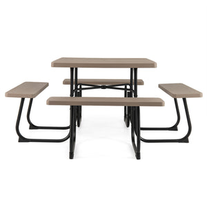 4 built-in benches that seat up to 8<br>Spacious tabletop offering plenty of space for food  drinks  and other essentials<br>1.9" diameter umbrella hole for adding a sunshade or parasol<br>Made from high-quality HDPE material for superior stability and du