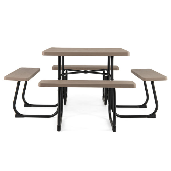 4 built-in benches that seat up to 8<br>Spacious tabletop offering plenty of space for food  drinks  and other essentials<br>1.9" diameter umbrella hole for adding a sunshade or parasol<br>Made from high-quality HDPE material for superior stability and du