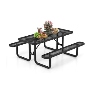 Thermoplastic coated metal mesh is rustproof and waterproof <br>Thoughtful mesh grid prevents water-logging for extended lifespan<br>Large table and two 72" long benches can hold up to 8 people<br>Sturdy metal structure ensures each bench can hold up to 9