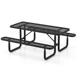 Thermoplastic coated metal mesh is rustproof and waterproof <br>Thoughtful mesh grid prevents water-logging for extended lifespan<br>Large table and two 72" long benches can hold up to 8 people<br>Sturdy metal structure ensures each bench can hold up to 9
