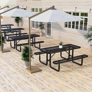 Thermoplastic coated metal mesh is rustproof and waterproof <br>Thoughtful mesh grid prevents water-logging for extended lifespan<br>Large table and two 72" long benches can hold up to 8 people<br>Sturdy metal structure ensures each bench can hold up to 9