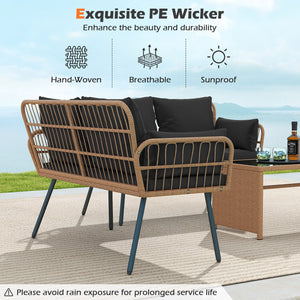 Exquisite PE wicker enhances the beauty and durability<br>Elastic sponge cushions provide soft and comfortable seating<br>Removable zippered covers allow easy  convenient cleaning<br>Spacious 46.5" bench comfortably seats 2 people<br>Ergonomic design incl