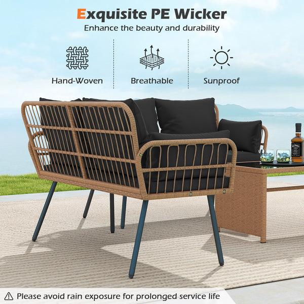 Exquisite PE wicker enhances the beauty and durability<br>Elastic sponge cushions provide soft and comfortable seating<br>Removable zippered covers allow easy  convenient cleaning<br>Spacious 46.5" bench comfortably seats 2 people<br>Ergonomic design incl