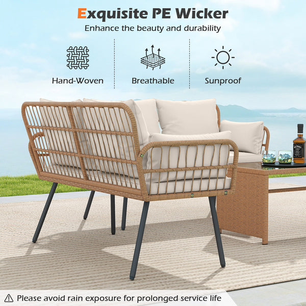 Exquisite PE wicker enhances the beauty and durability<br>Elastic sponge cushions provide soft and comfortable seating<br>Removable zippered covers allow easy  convenient cleaning<br>Spacious 46.5" bench comfortably seats 2 people<br>Ergonomic design incl