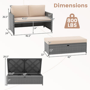 Crafted from premium mixed gray PE rattan for long-lasting elegance<br>Includes 2 back cushions  1 ottoman cushion and 1 seat cushion<br>Adjustable footpads of loveseat for higher stability<br>Zippered cushion covers offer easy maintenance<br>Ottoman cush