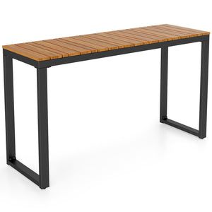 Slatted acacia wood tabletopÂ with natural wood grain <br>Supported by aÂ robust metal structureÂ for enhanced stability and high strength <br>Reinforcing crossbarsÂ for improved overall stability <br>Comes withÂ adjustable foot padsÂ that adapt to the un