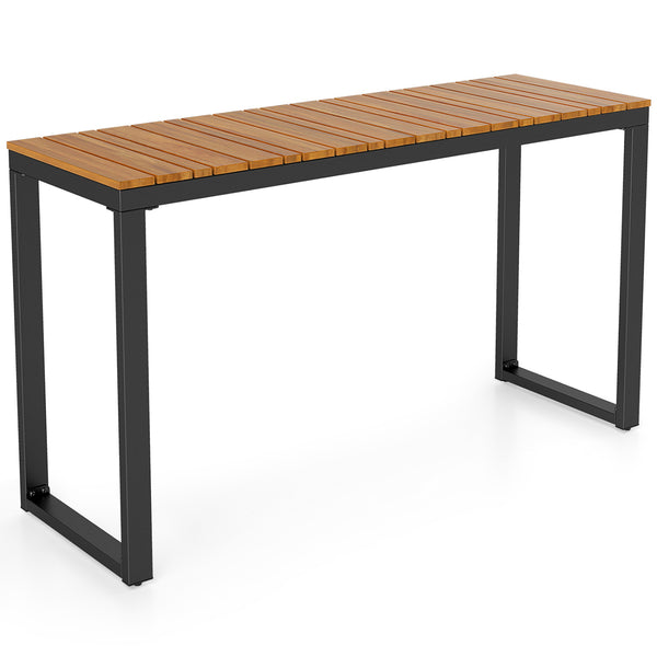 Slatted acacia wood tabletopÂ with natural wood grain <br>Supported by aÂ robust metal structureÂ for enhanced stability and high strength <br>Reinforcing crossbarsÂ for improved overall stability <br>Comes withÂ adjustable foot padsÂ that adapt to the un