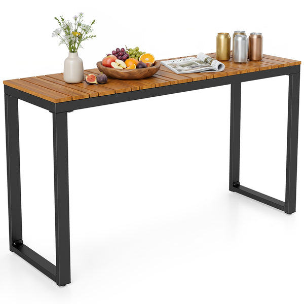 Slatted acacia wood tabletopÂ with natural wood grain <br>Supported by aÂ robust metal structureÂ for enhanced stability and high strength <br>Reinforcing crossbarsÂ for improved overall stability <br>Comes withÂ adjustable foot padsÂ that adapt to the un