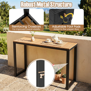 Slatted acacia wood tabletopÂ with natural wood grain <br>Supported by aÂ robust metal structureÂ for enhanced stability and high strength <br>Reinforcing crossbarsÂ for improved overall stability <br>Comes withÂ adjustable foot padsÂ that adapt to the un