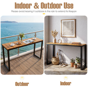 Slatted acacia wood tabletopÂ with natural wood grain <br>Supported by aÂ robust metal structureÂ for enhanced stability and high strength <br>Reinforcing crossbarsÂ for improved overall stability <br>Comes withÂ adjustable foot padsÂ that adapt to the un