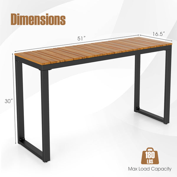 Slatted acacia wood tabletopÂ with natural wood grain <br>Supported by aÂ robust metal structureÂ for enhanced stability and high strength <br>Reinforcing crossbarsÂ for improved overall stability <br>Comes withÂ adjustable foot padsÂ that adapt to the un