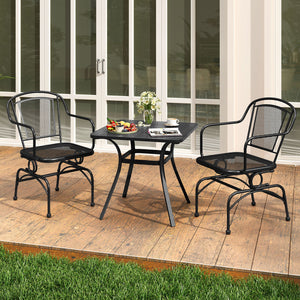Rocking function with gentle  soothing 15Â° sway motion<br>Breathable metal mesh seats and backrests for better airflow<br>Wide tilting backrests and cozy armrests for relaxing reclines<br>Powder-coated metal frame for long-lasting outdoor use<br>Reinforc