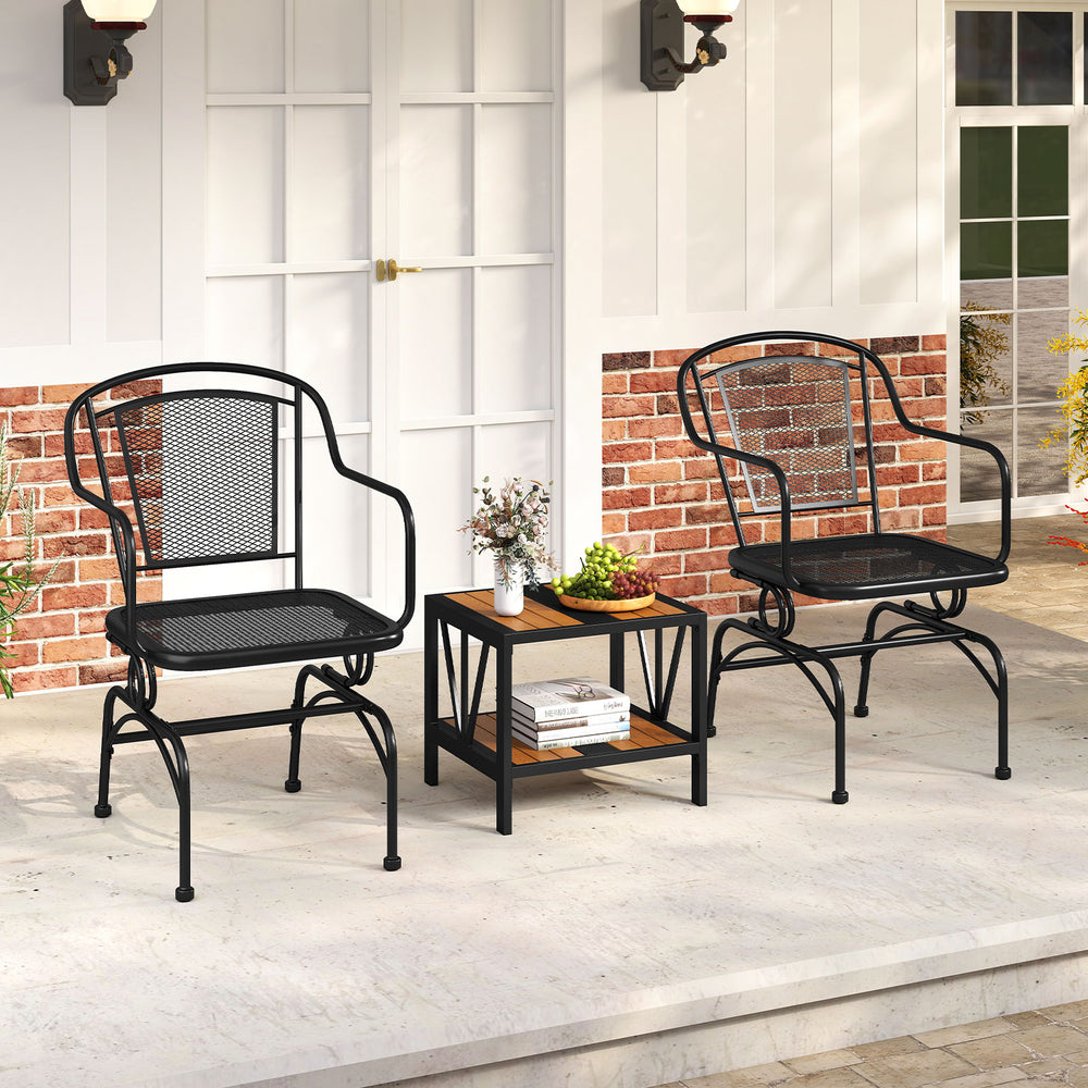Rocking function with gentle  soothing 15Â° sway motion<br>Breathable metal mesh seats and backrests for better airflow<br>Wide tilting backrests and cozy armrests for relaxing reclines<br>Powder-coated metal frame for long-lasting outdoor use<br>Reinforc
