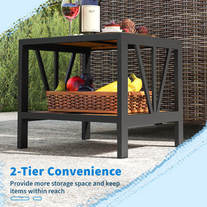 Enhance the overall stability with sturdy metal construction<br>Hold up to 110 lbs on the tabletop while supporting 55 lbs for the storage shelf<br>Provide more storage space and keep items within reach with a 2-tier convenience<br>1.57" umbrella hole wit