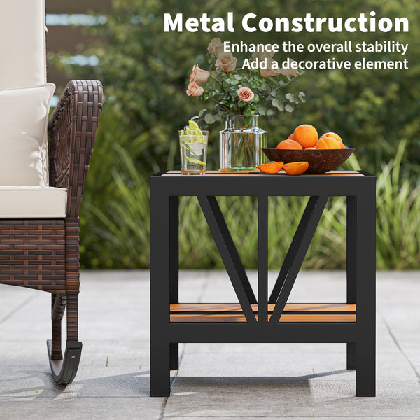 Enhance the overall stability with sturdy metal construction<br>Hold up to 110 lbs on the tabletop while supporting 55 lbs for the storage shelf<br>Provide more storage space and keep items within reach with a 2-tier convenience<br>1.57" umbrella hole wit