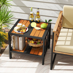 Enhance the overall stability with sturdy metal construction<br>Hold up to 110 lbs on the tabletop while supporting 55 lbs for the storage shelf<br>Provide more storage space and keep items within reach with a 2-tier convenience<br>1.57" umbrella hole wit