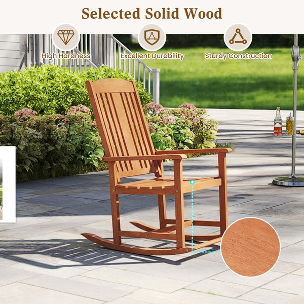 Selected solid wood for long-lasting durability<br>Soothing rocking allows you to relax in the great outdoors<br>Anti-rollover devices at the bottom for secure use<br>DIY your own rocking chair with different colors<br>104Â° high backrest and contoured se