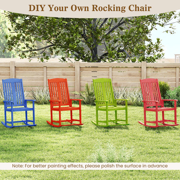 Selected solid wood for long-lasting durability<br>Soothing rocking allows you to relax in the great outdoors<br>Anti-rollover devices at the bottom for secure use<br>DIY your own rocking chair with different colors<br>104Â° high backrest and contoured se