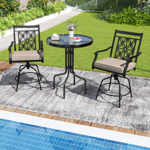 360 degree swivel function allows for convenient rotation to any direction<br>Soft and comfortable cushion provides cozy seating experience<br>Fixing buckles keep seat cushions securely attached to stools<br>Removable cover for easy cleaning and maintenan