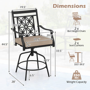 360 degree swivel function allows for convenient rotation to any direction<br>Soft and comfortable cushion provides cozy seating experience<br>Fixing buckles keep seat cushions securely attached to stools<br>Removable cover for easy cleaning and maintenan