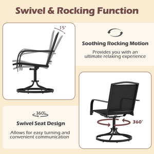 360Â° swivel seat allows you to enjoy unrestricted conversation<br>Gentle rocking motion offers added relaxation<br>High backrest and built-in armrests ensure cozy sitting posture<br>Breathable and quick drying seat ensure a sweat-free experience<br>Sturd