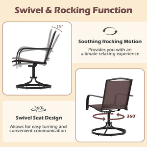 360Â° swivel seat allows you to enjoy unrestricted conversation<br>Gentle rocking motion offers added relaxation<br>High backrest and built-in armrests ensure cozy sitting posture<br>Breathable and quick drying seat ensure a sweat-free experience<br>Sturd