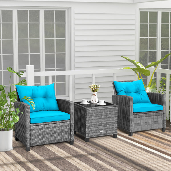 Including 1 table  2 chairs  2 seat cushions  2 back cushions and 1 Instruction<br>Please always keep cushions dry and avoid rain exposure<br>Soft seat and back cushions offer you more comfort<br>Zippered design makes the seat cushion cover easy to remove