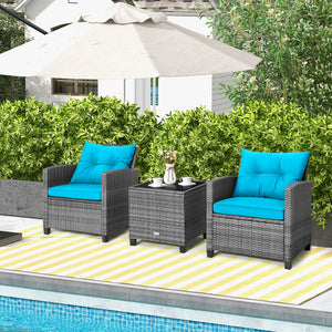 Including 1 table  2 chairs  2 seat cushions  2 back cushions and 1 Instruction<br>Please always keep cushions dry and avoid rain exposure<br>Soft seat and back cushions offer you more comfort<br>Zippered design makes the seat cushion cover easy to remove