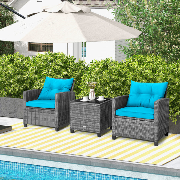 Including 1 table  2 chairs  2 seat cushions  2 back cushions and 1 Instruction<br>Please always keep cushions dry and avoid rain exposure<br>Soft seat and back cushions offer you more comfort<br>Zippered design makes the seat cushion cover easy to remove