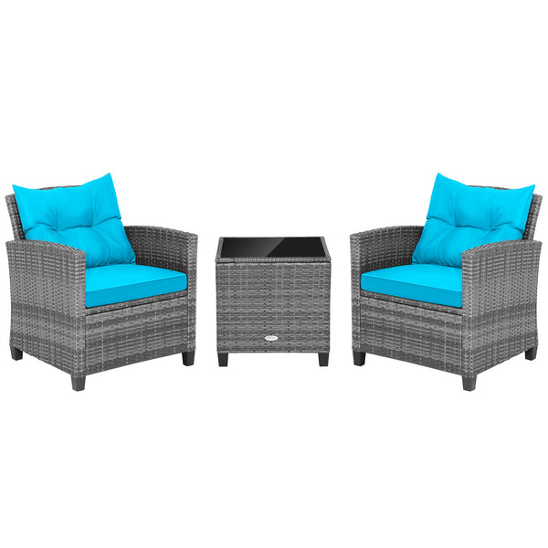 Including 1 table  2 chairs  2 seat cushions  2 back cushions and 1 Instruction<br>Please always keep cushions dry and avoid rain exposure<br>Soft seat and back cushions offer you more comfort<br>Zippered design makes the seat cushion cover easy to remove