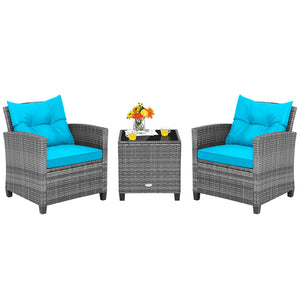 Including 1 table  2 chairs  2 seat cushions  2 back cushions and 1 Instruction<br>Please always keep cushions dry and avoid rain exposure<br>Soft seat and back cushions offer you more comfort<br>Zippered design makes the seat cushion cover easy to remove