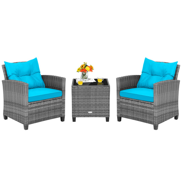 Including 1 table  2 chairs  2 seat cushions  2 back cushions and 1 Instruction<br>Please always keep cushions dry and avoid rain exposure<br>Soft seat and back cushions offer you more comfort<br>Zippered design makes the seat cushion cover easy to remove