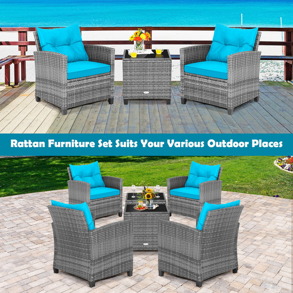 Including 1 table  2 chairs  2 seat cushions  2 back cushions and 1 Instruction<br>Please always keep cushions dry and avoid rain exposure<br>Soft seat and back cushions offer you more comfort<br>Zippered design makes the seat cushion cover easy to remove