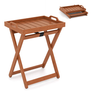 Solid wood construction for reliable support and natural beauty<br>Rich grain glows with natural beauty to add rustic charm to your space<br>Designed for easy carrying and convenient serving outdoors with removable tray<br>Side cut-out handles for great c