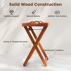 Solid wood construction for reliable support and natural beauty<br>Rich grain glows with natural beauty to add rustic charm to your space<br>Designed for easy carrying and convenient serving outdoors with removable tray<br>Side cut-out handles for great c