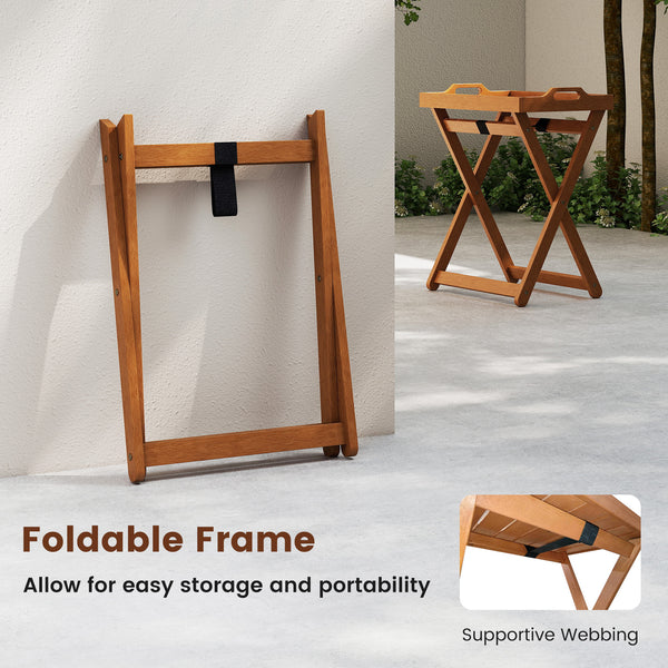 Solid wood construction for reliable support and natural beauty<br>Rich grain glows with natural beauty to add rustic charm to your space<br>Designed for easy carrying and convenient serving outdoors with removable tray<br>Side cut-out handles for great c