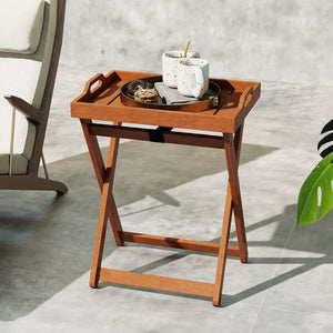 Solid wood construction for reliable support and natural beauty<br>Rich grain glows with natural beauty to add rustic charm to your space<br>Designed for easy carrying and convenient serving outdoors with removable tray<br>Side cut-out handles for great c
